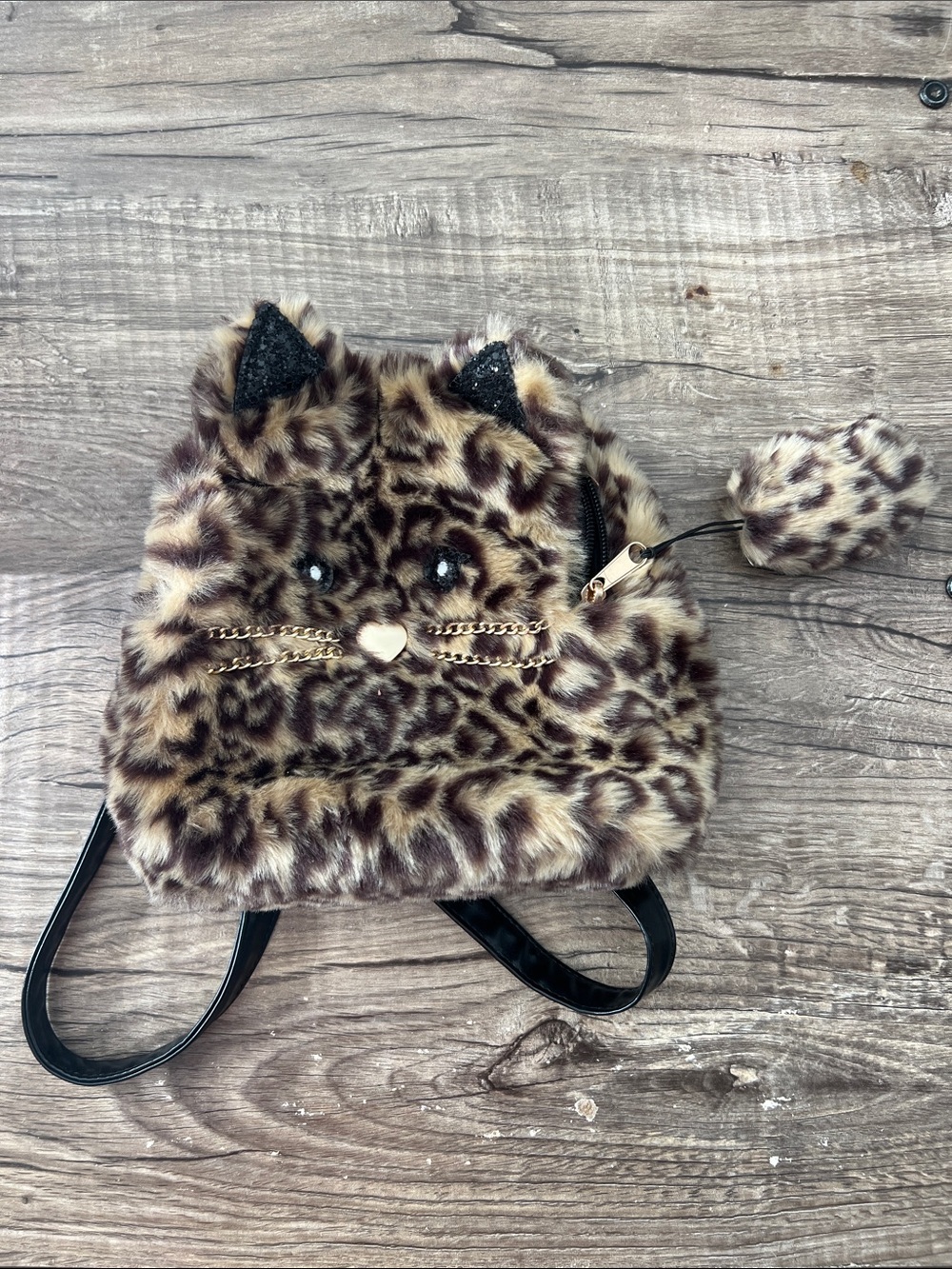 Place Leopard Print Faux Fur Cat Backpack - Brown